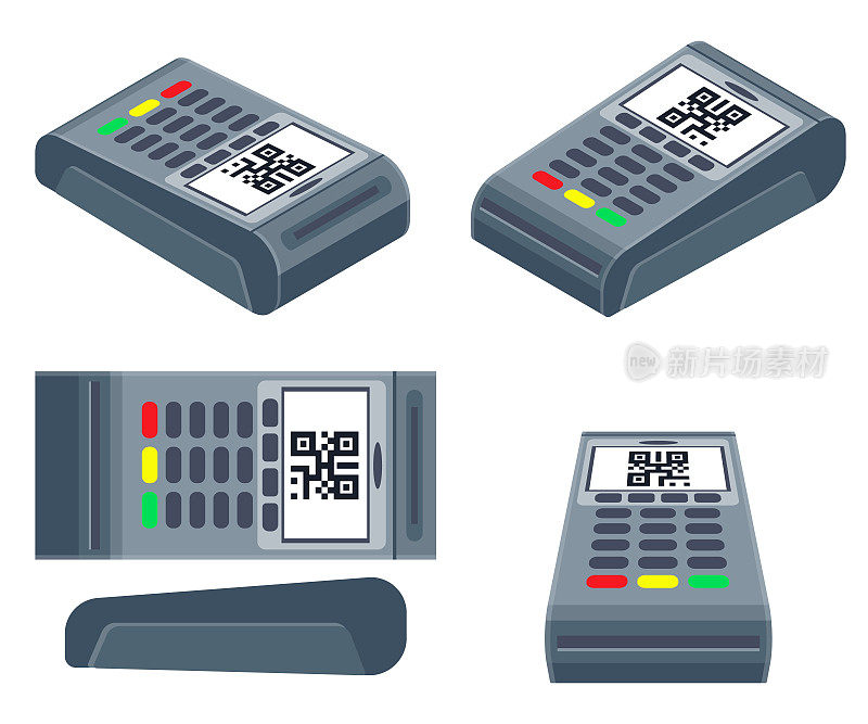 POS NFC支付机。NFC终端，银行卡支付转账。对3 d纹理。等距转变。